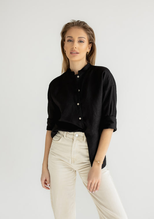 Women linen shirt regular fit Black