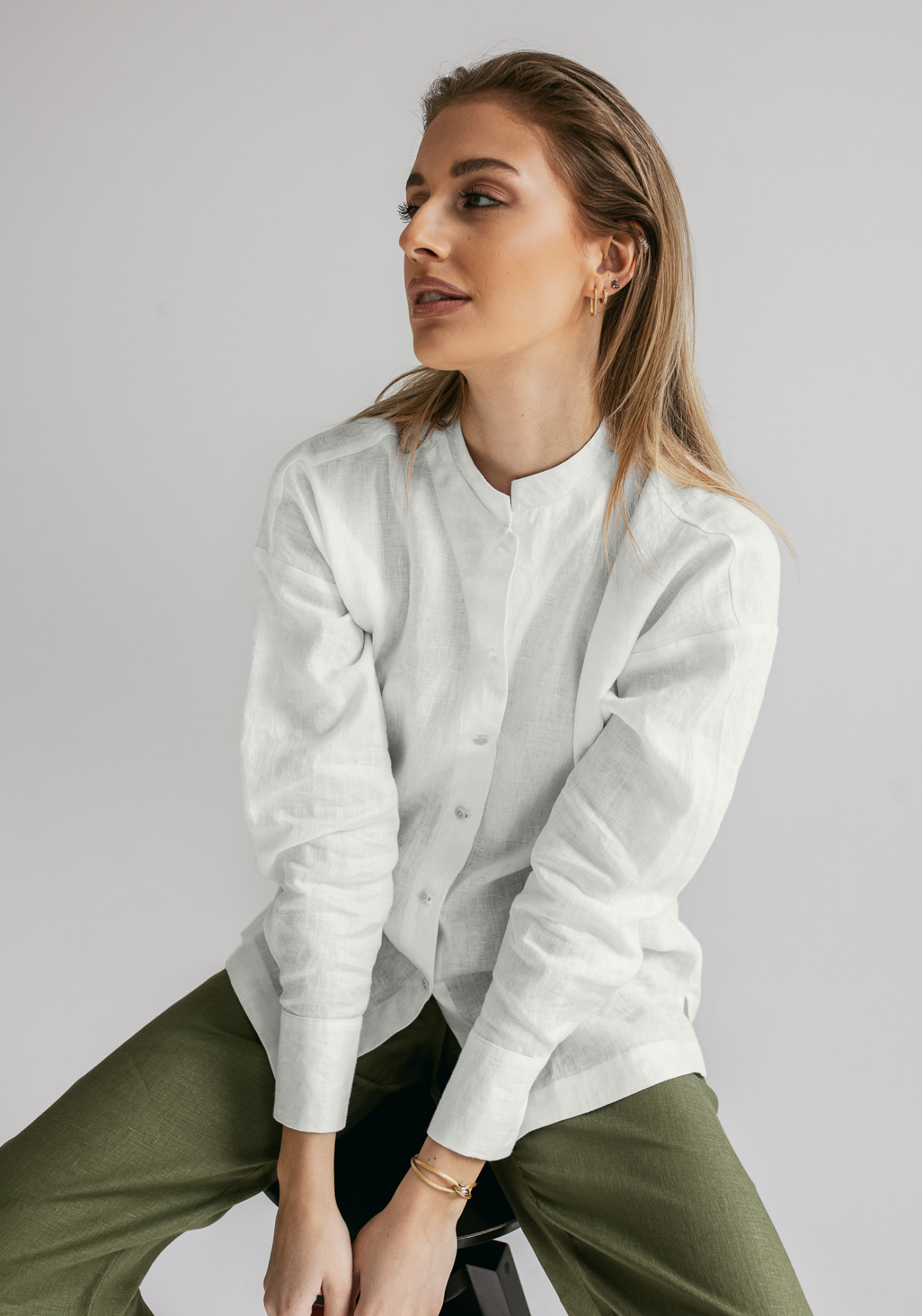 Women linen shirt regular fit Pearl gray