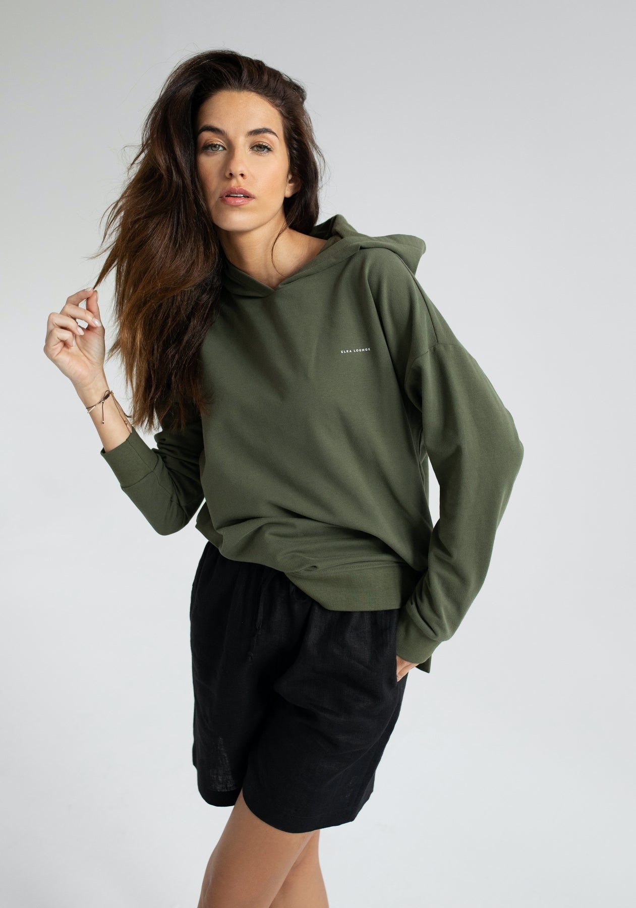 Women bluza bawełna organiczna Moss green - Oversized