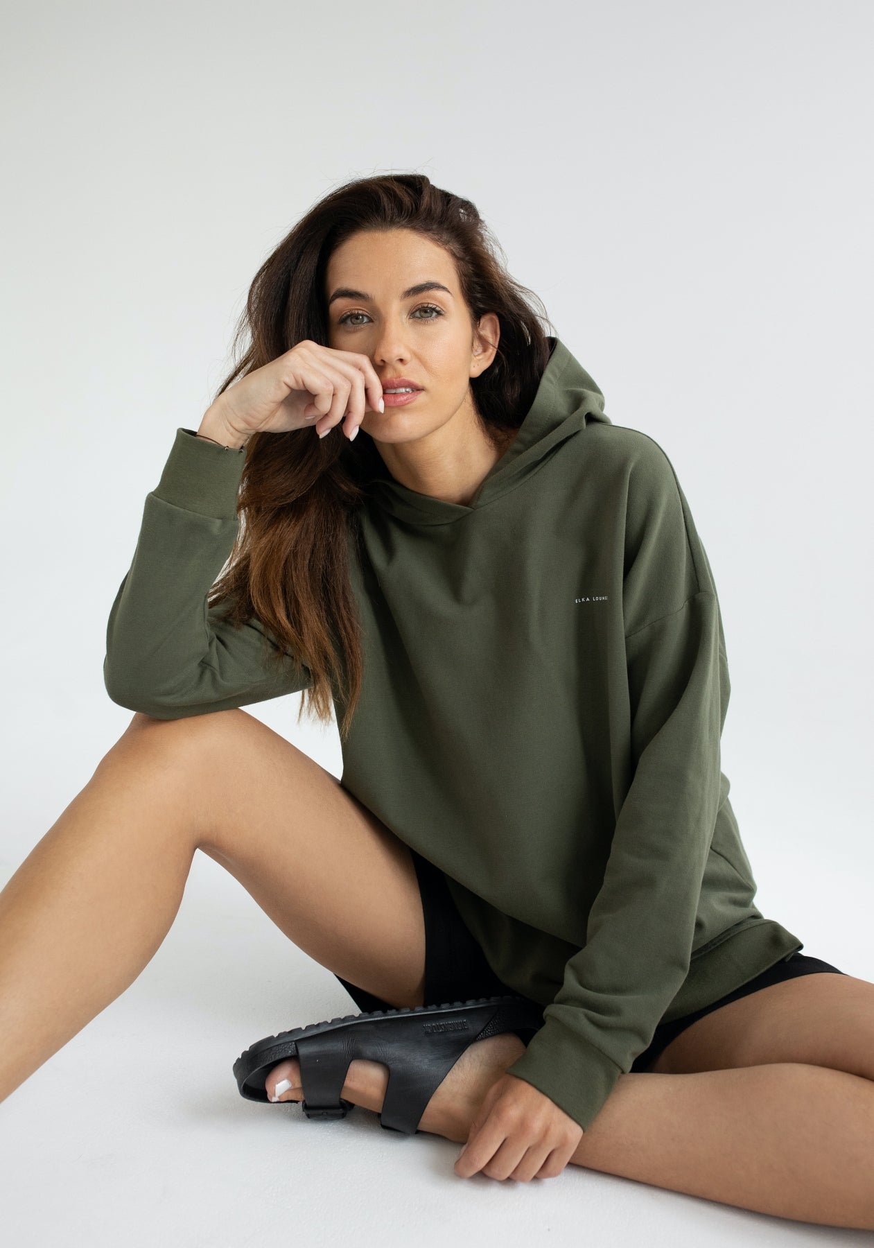 Dámska mikina s kapucňou z biobavlny Moss green - Oversized