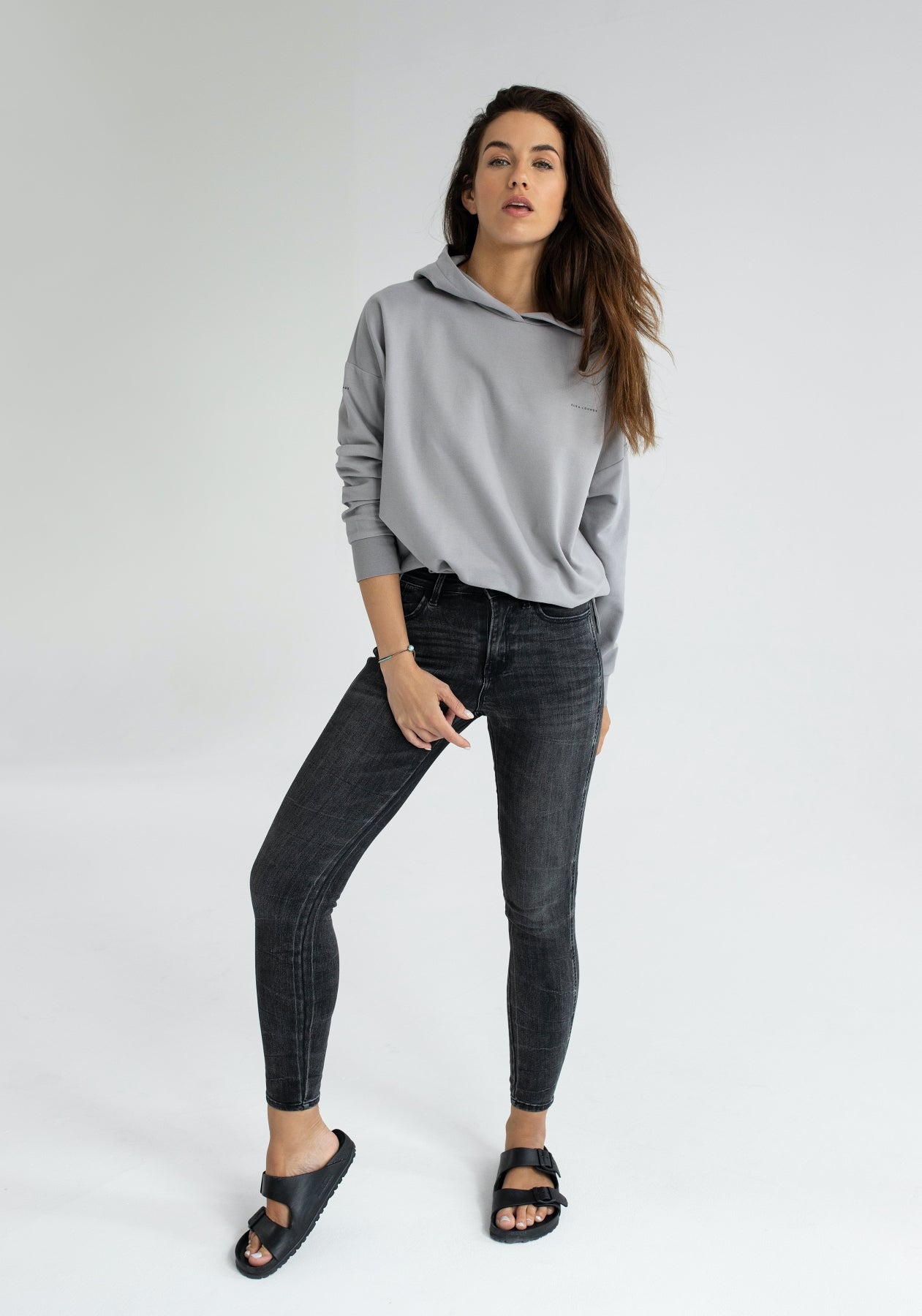 Dámska mikina s kapucňou z biobavlny Light gray - Oversized