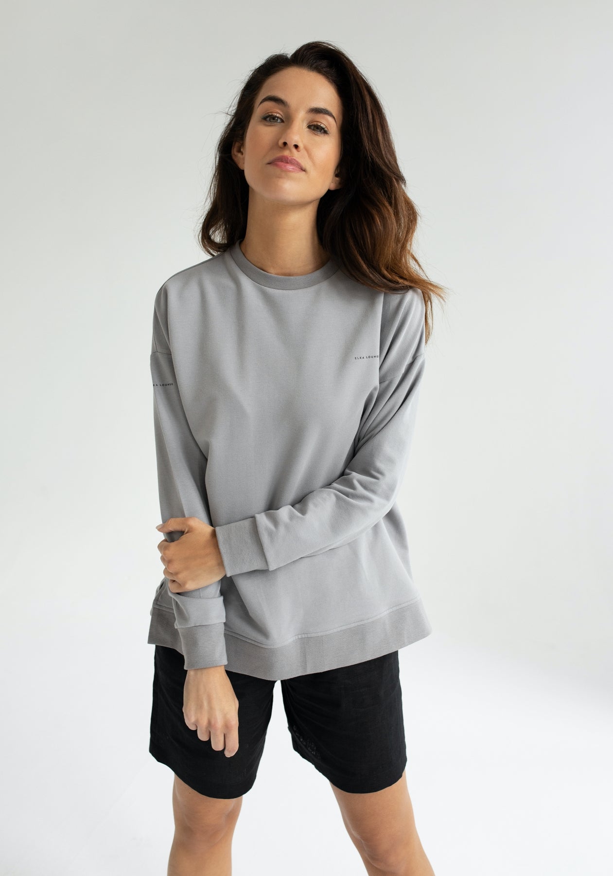 Dámska mikina bez kapucne z biobavlny Light gray - Oversized