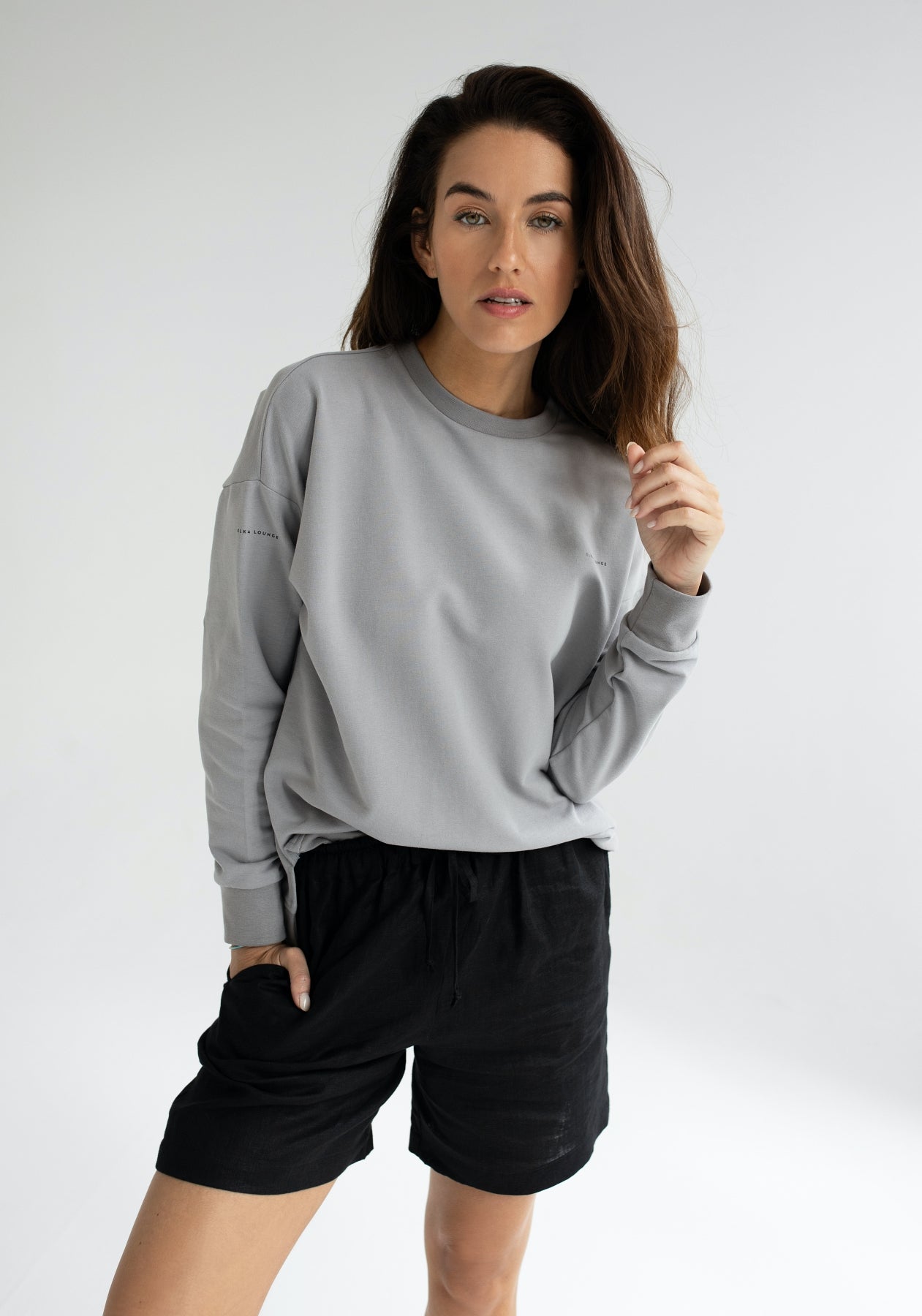 Dámska mikina bez kapucne z biobavlny Light gray - Oversized