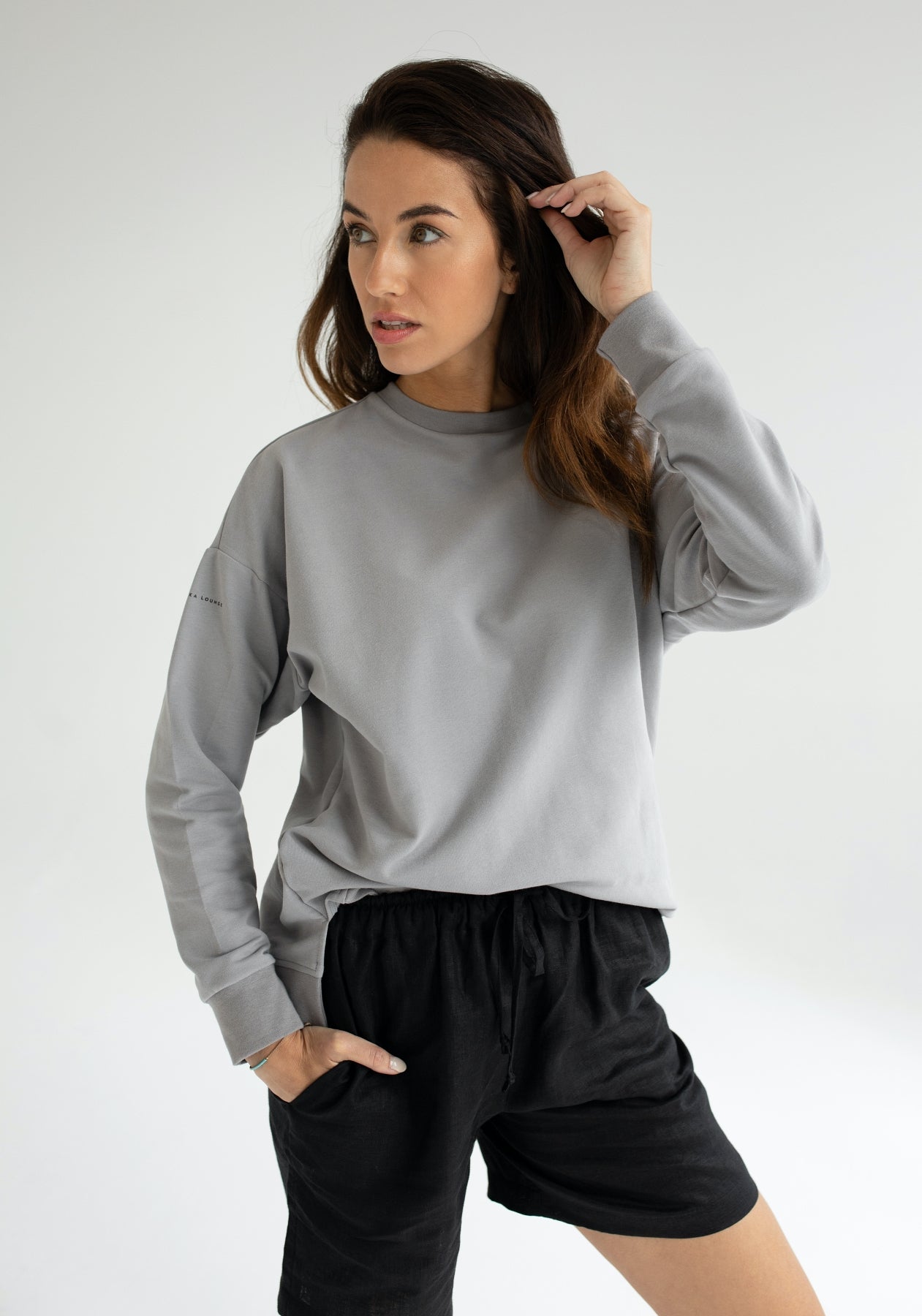 Dámska mikina bez kapucne z biobavlny Light gray - Oversized