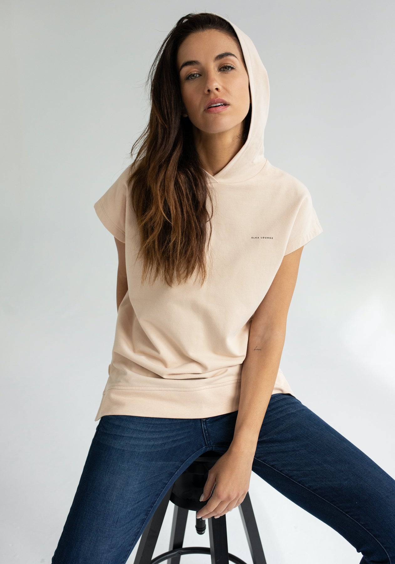 Women Sleeveless sweatshirt / vest organic cotton Beige - Oversized