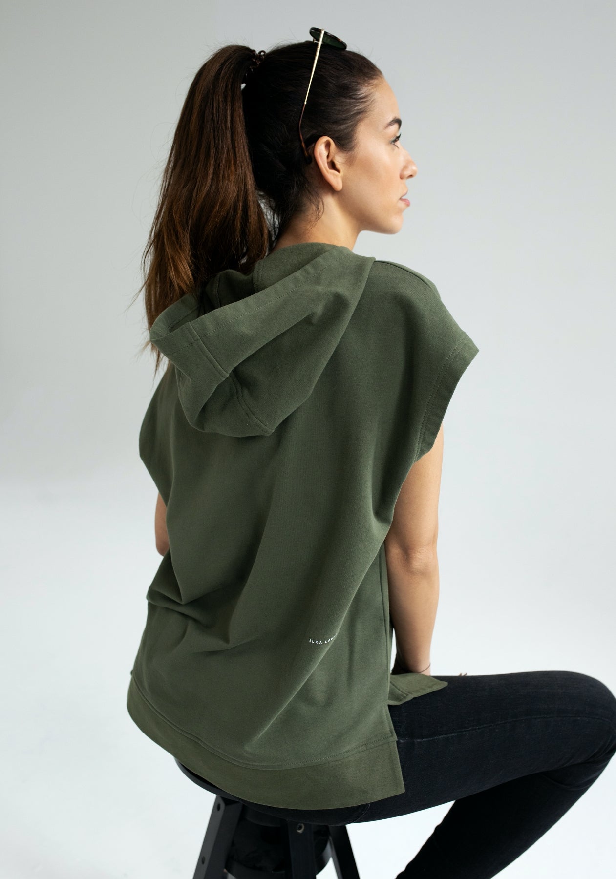 Women Bluza/kamizelka z bawełny organicznej Moss green - Oversized
