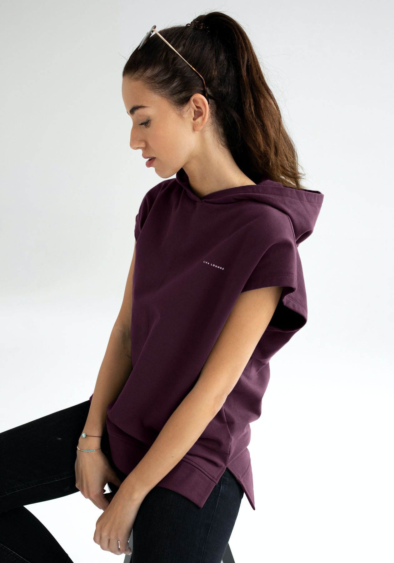 Women Sleeveless sweatshirt / vest organic cotton Purple - Oversized