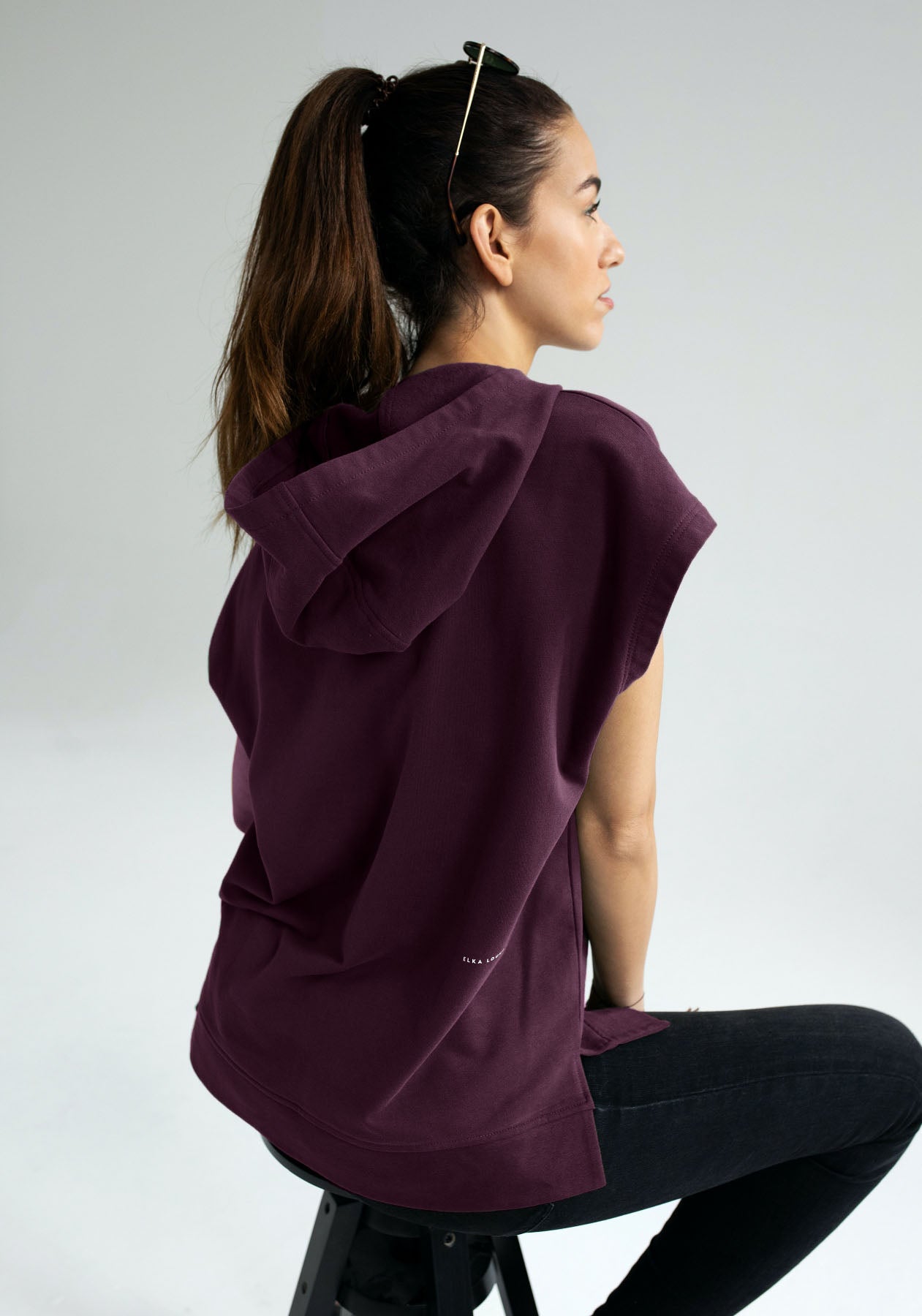 Women Sleeveless sweatshirt / vest organic cotton Purple - Oversized