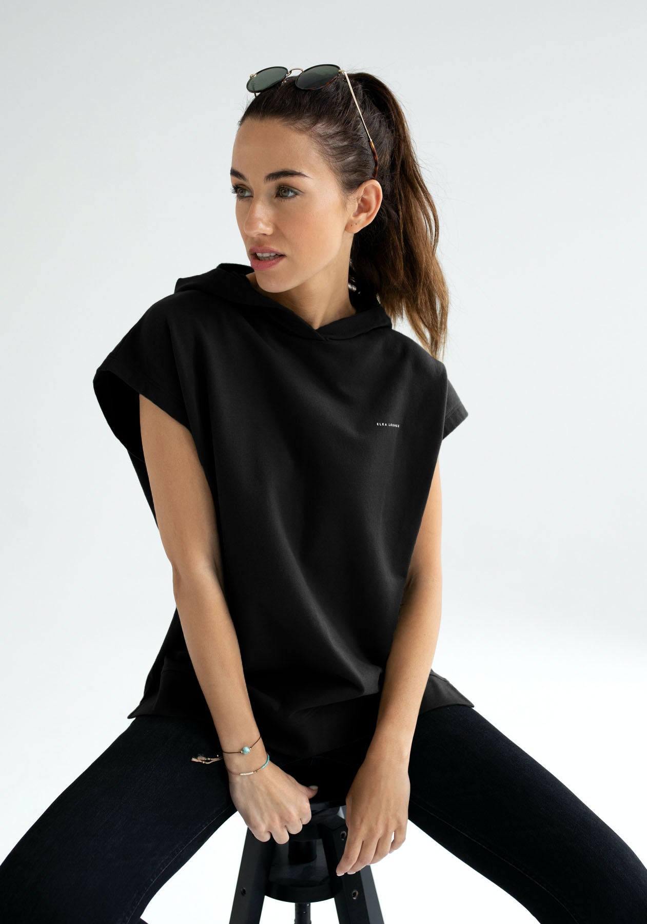 Women Sleeveless sweatshirt / vest organic cotton Black - Oversized