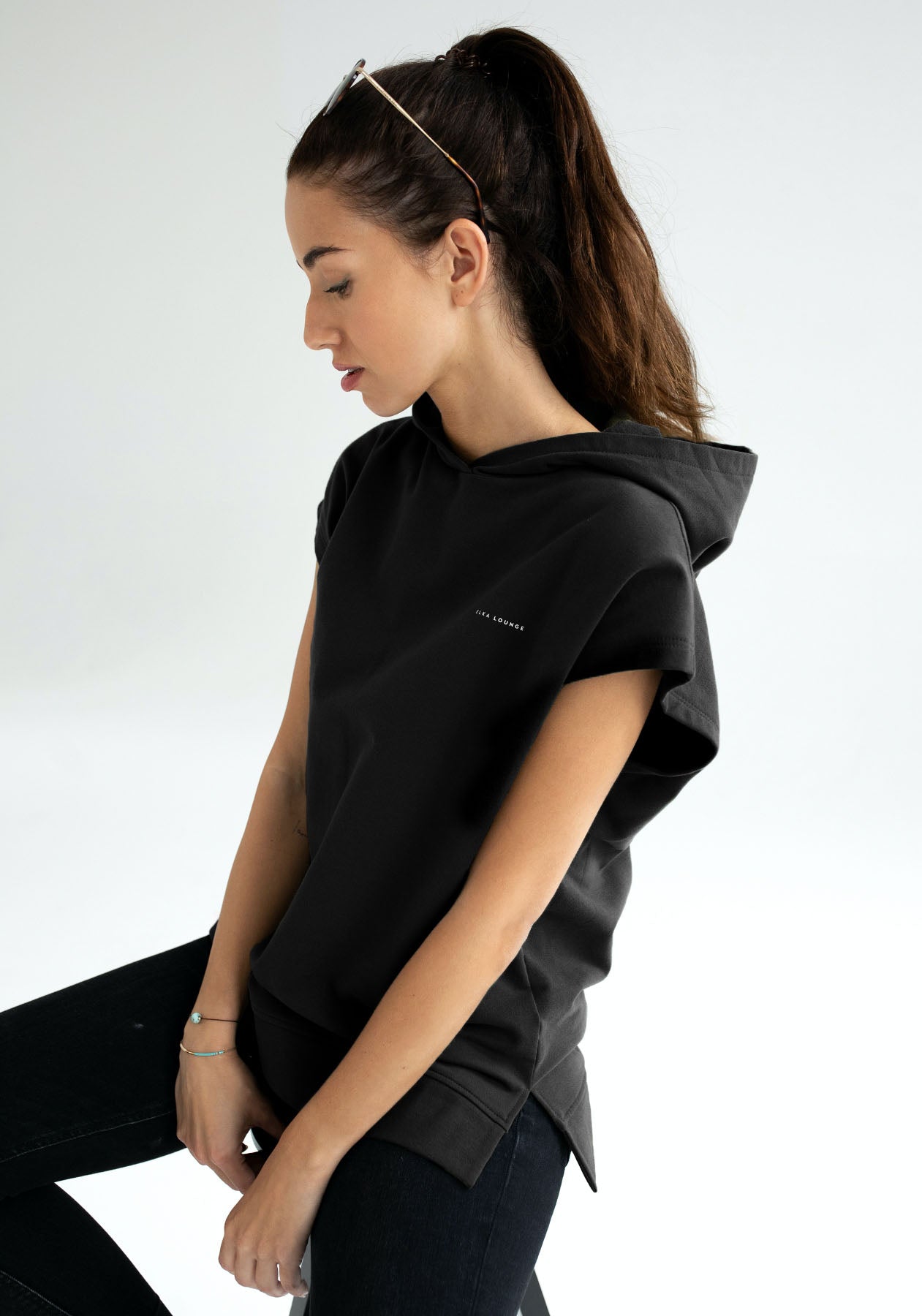 Women Sleeveless sweatshirt / vest organic cotton Black - Oversized