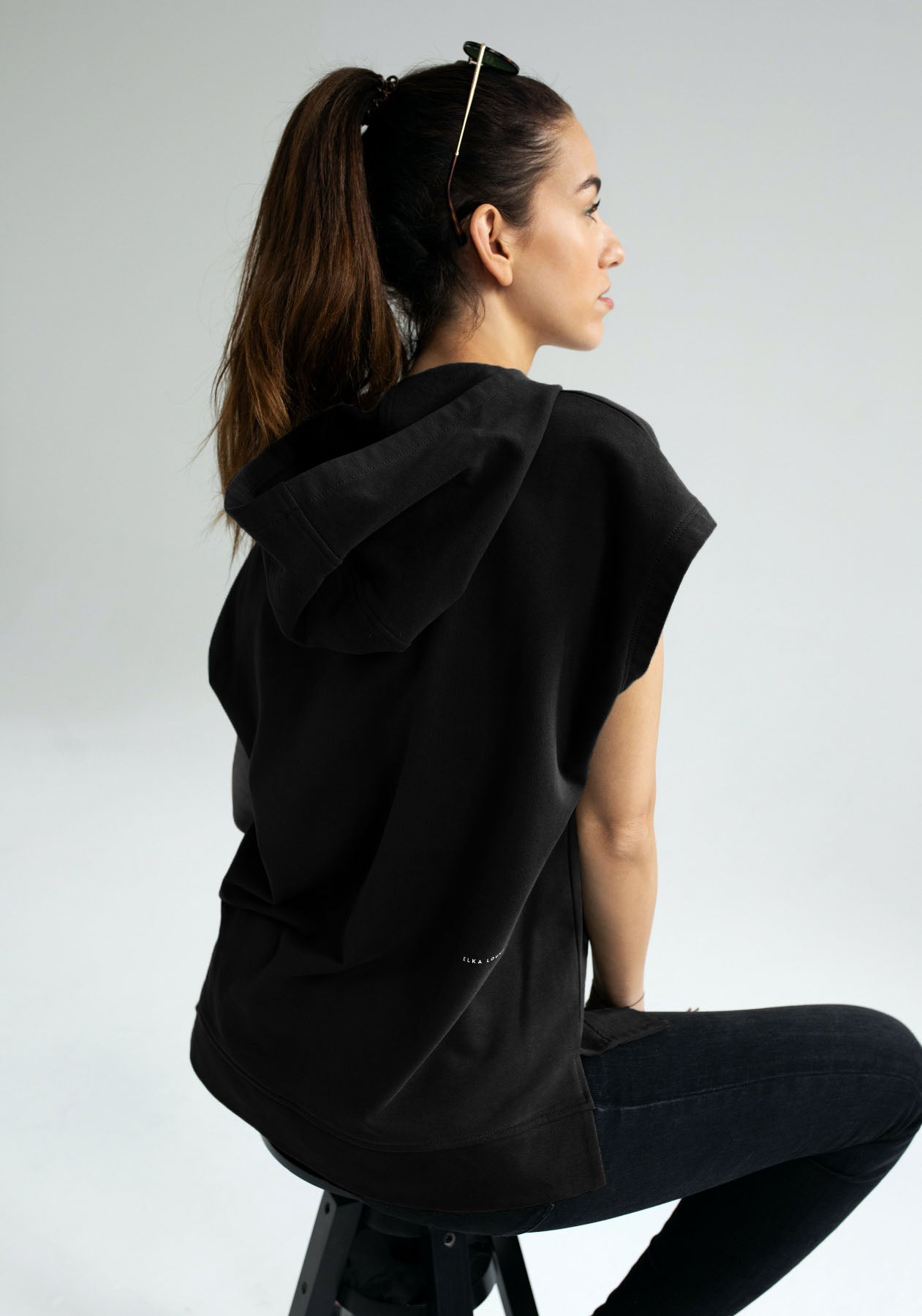 Women Sleeveless sweatshirt / vest organic cotton Black - Oversized