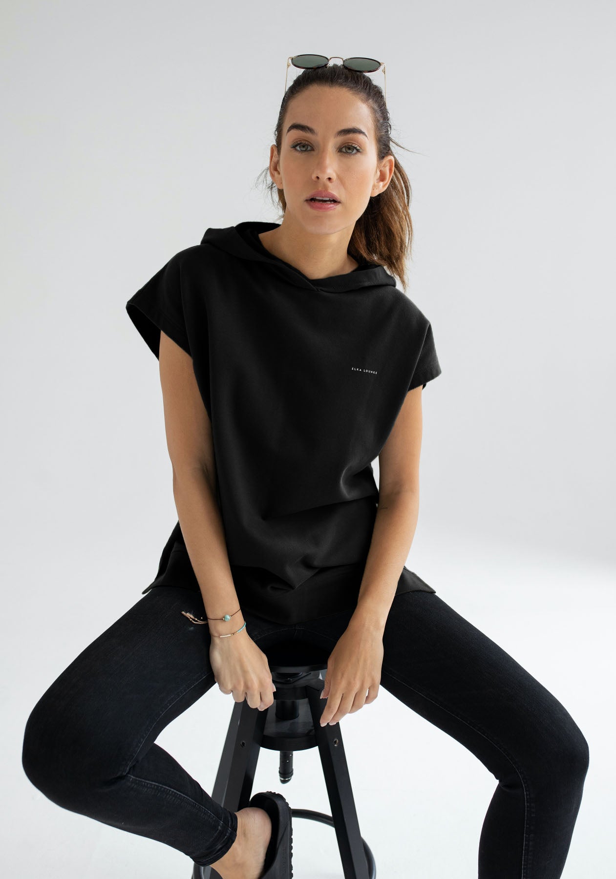 Women Sleeveless sweatshirt / vest organic cotton Black - Oversized