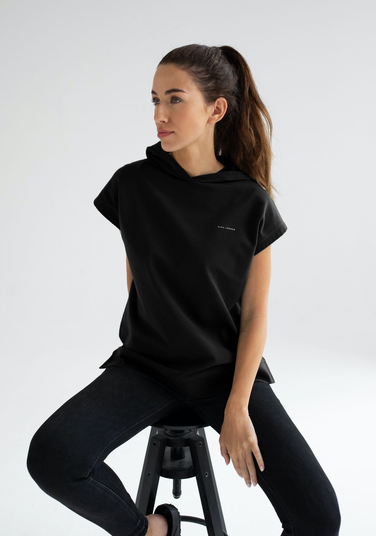 Women Sleeveless sweatshirt / vest organic cotton Black - Oversized