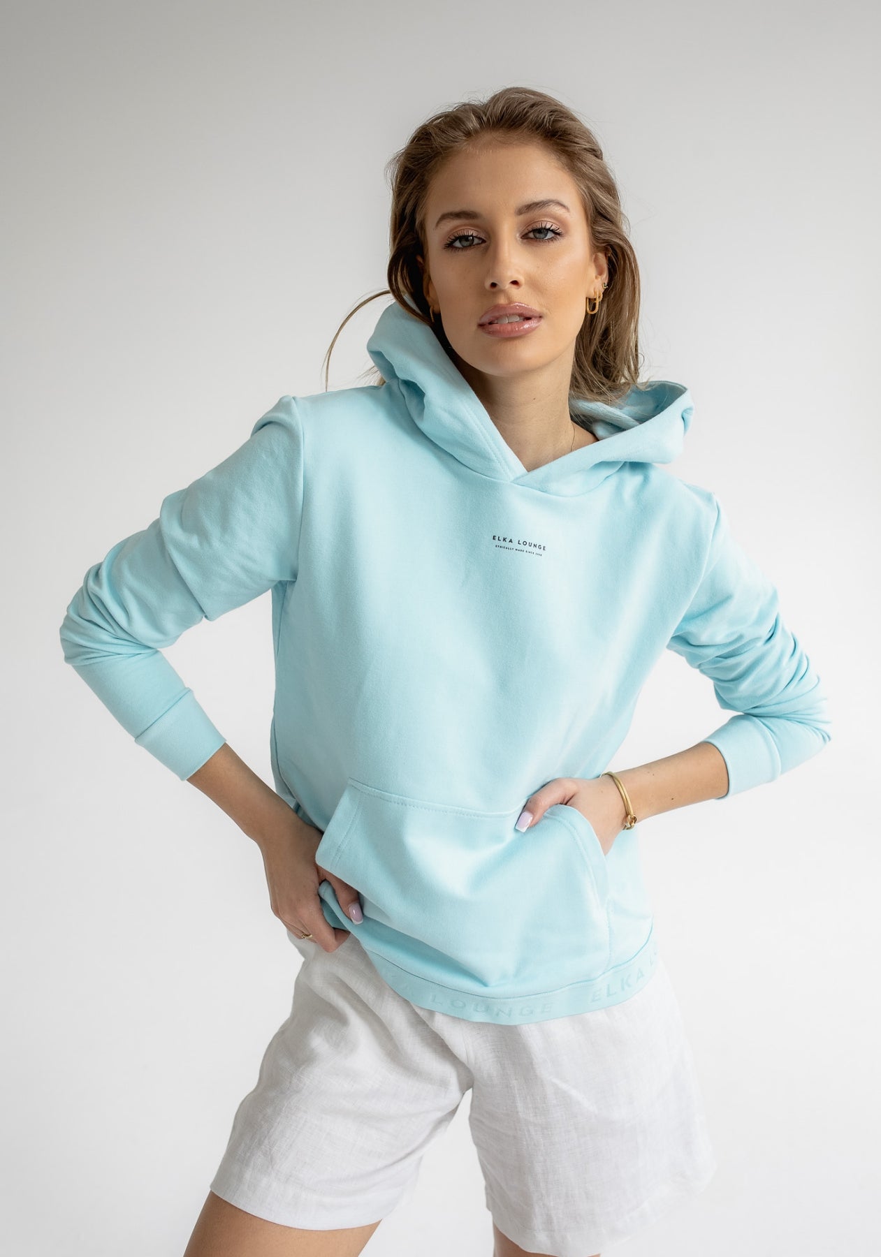 Women hoodie organic cotton Sky blue - regular