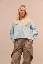 Women's organic cotton shirt with pleats - oversized
