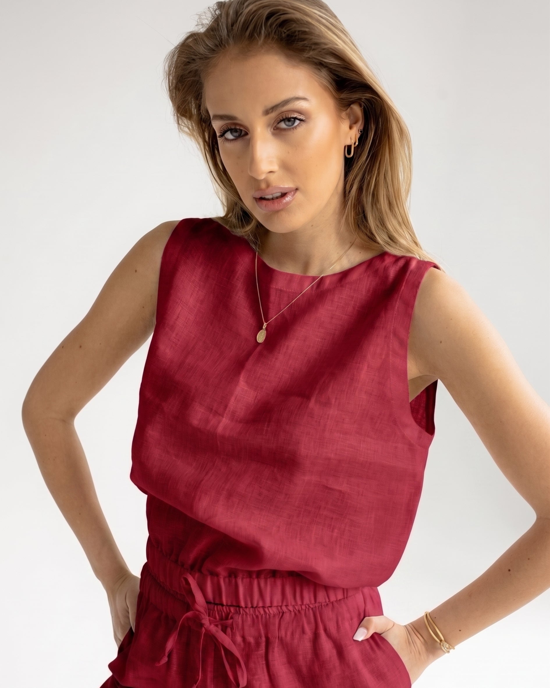 Dámský lněný crop top - regular fit